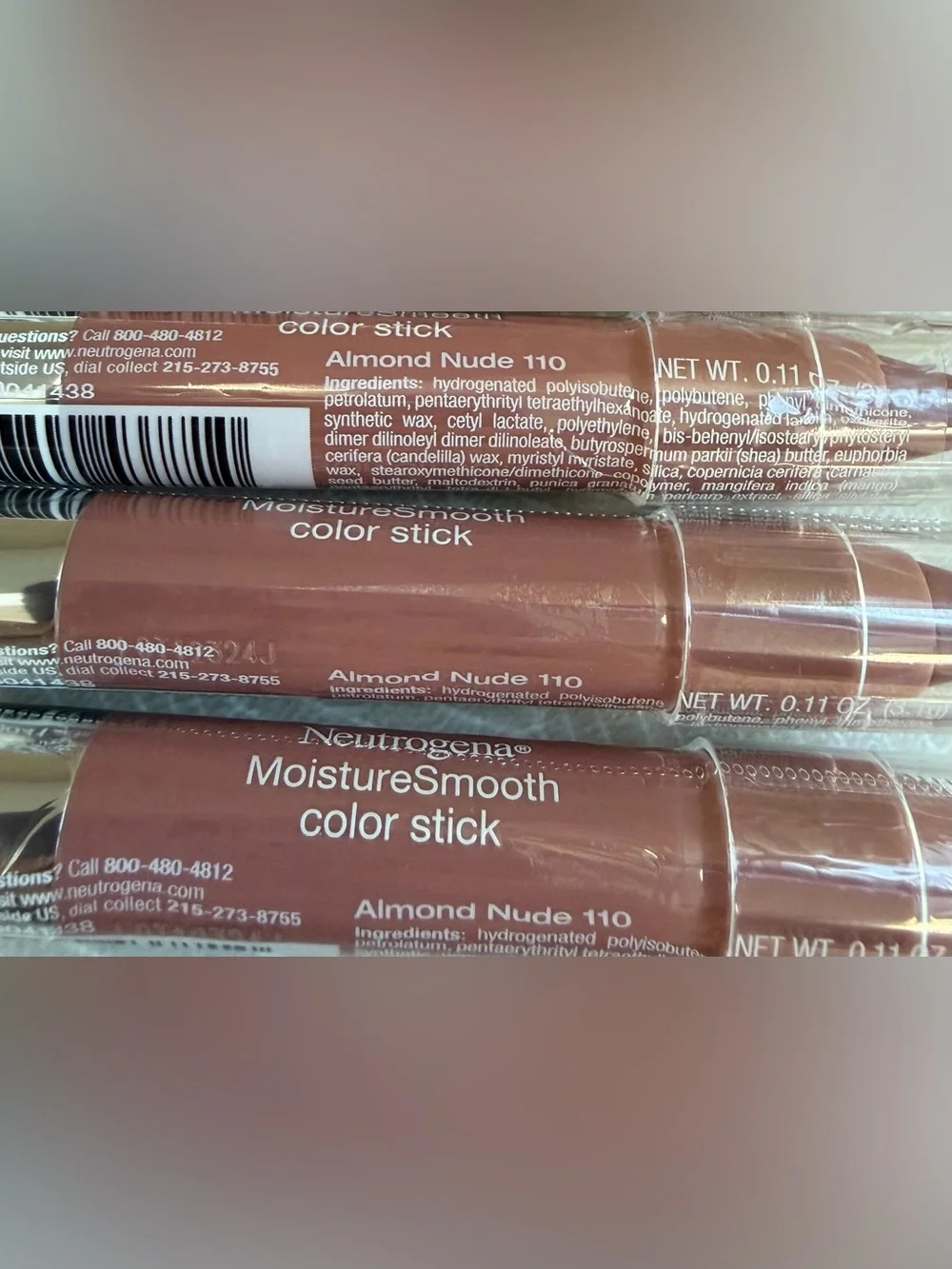 (3) Neutrogena MoistureSmooth Lip Balm Color Sticks- #110 ALMOND NUDE